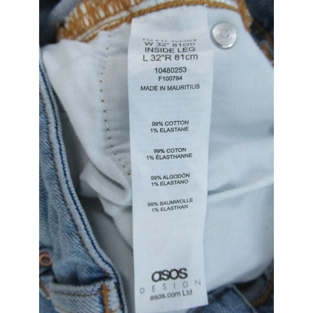 ASOS Design Slim Fit Jeans Men's 32x32 (Actual 28x29.5) Light Wash Blue 5-Pocket